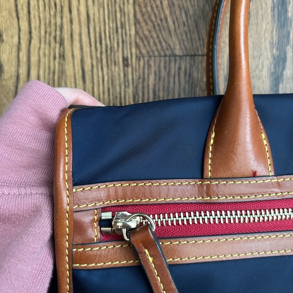 Dooney & Bourke Blue and Brown Satchel with Leather Accents - Picture 9 of 9